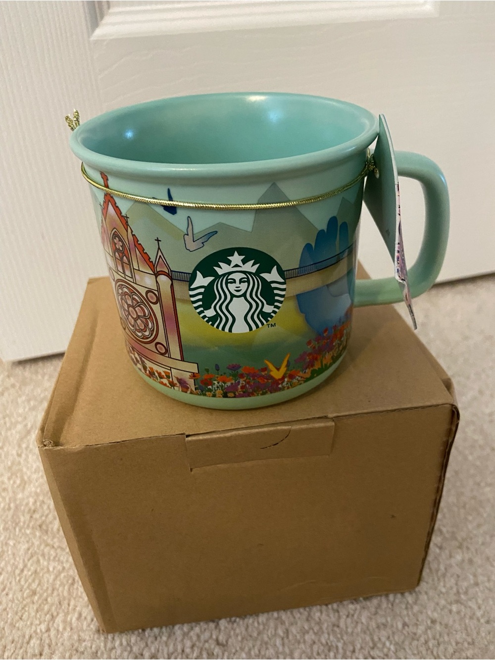 Starbucks Mint Green Scenic Ceramic Mug with Colorful Print - Ba Na Hills